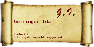 Gehringer Ida névjegykártya